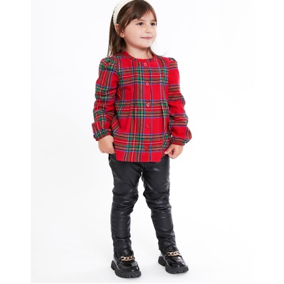 Holiday outfit plaid shirt & pleather pants - Picture 2 of 5